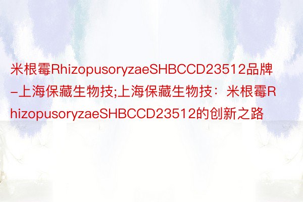米根霉RhizopusoryzaeSHBCCD23512品牌-上海保藏生物技;上海保藏生物技：米根霉RhizopusoryzaeSHBCCD23512的创新之路